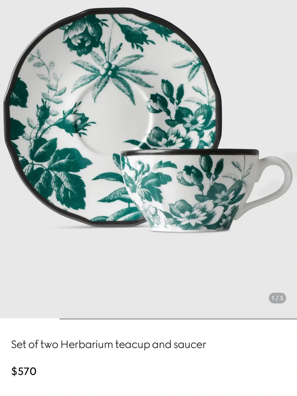 Gucci Green and White Herbarium Teacup and Saucer Set